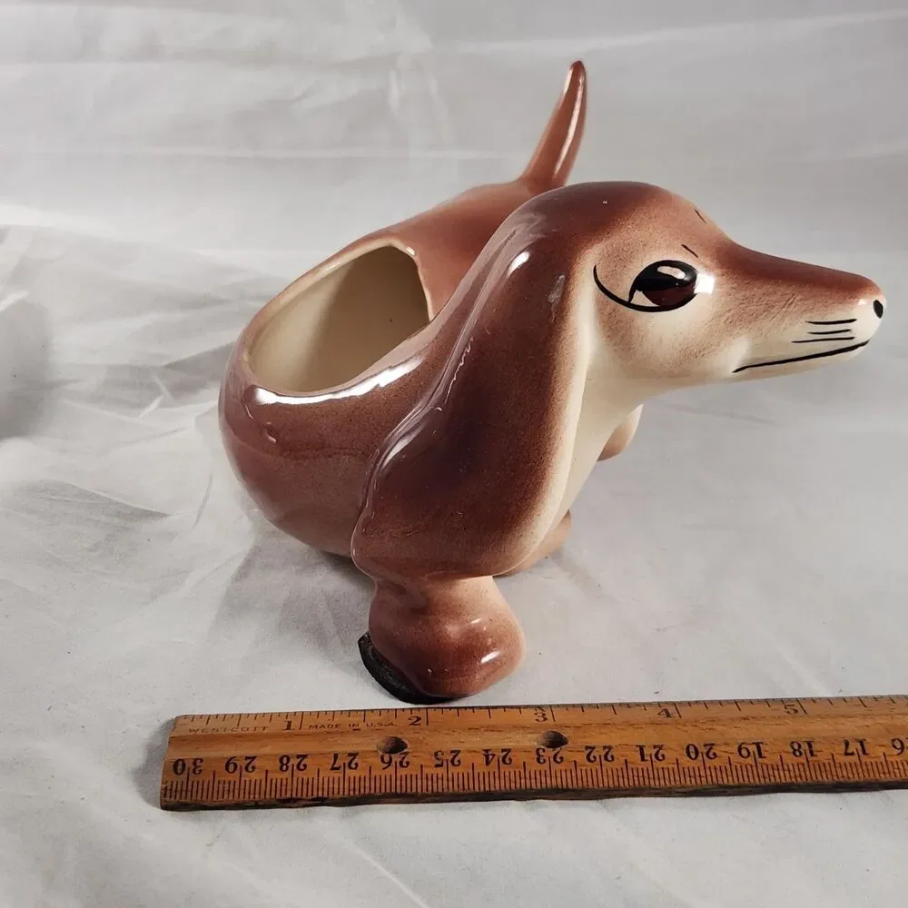 Vtg Mid Century Brown Porcelain Dachshund Planter Dog MCM Ceramic 8